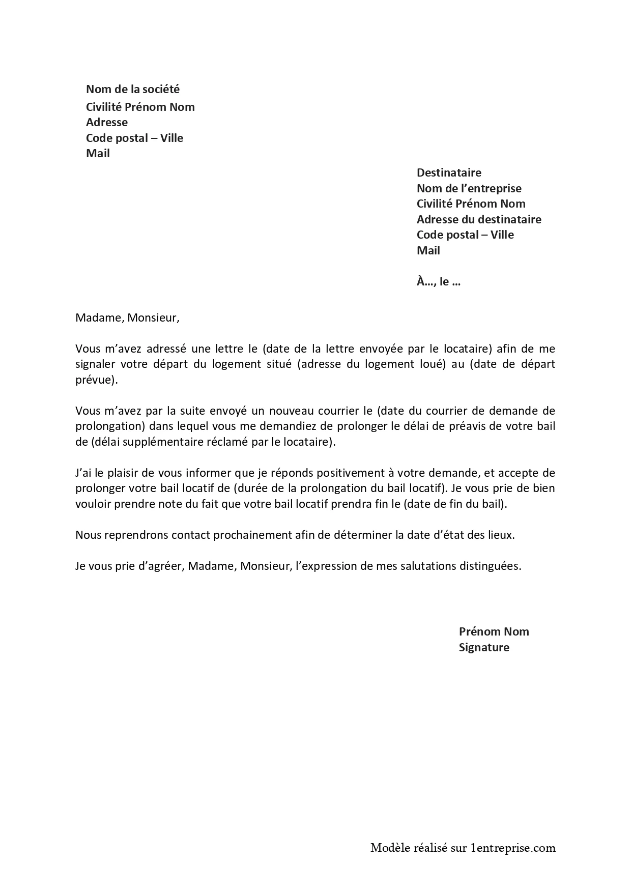 Contrat de location en meublé : demande de prolongation du bail