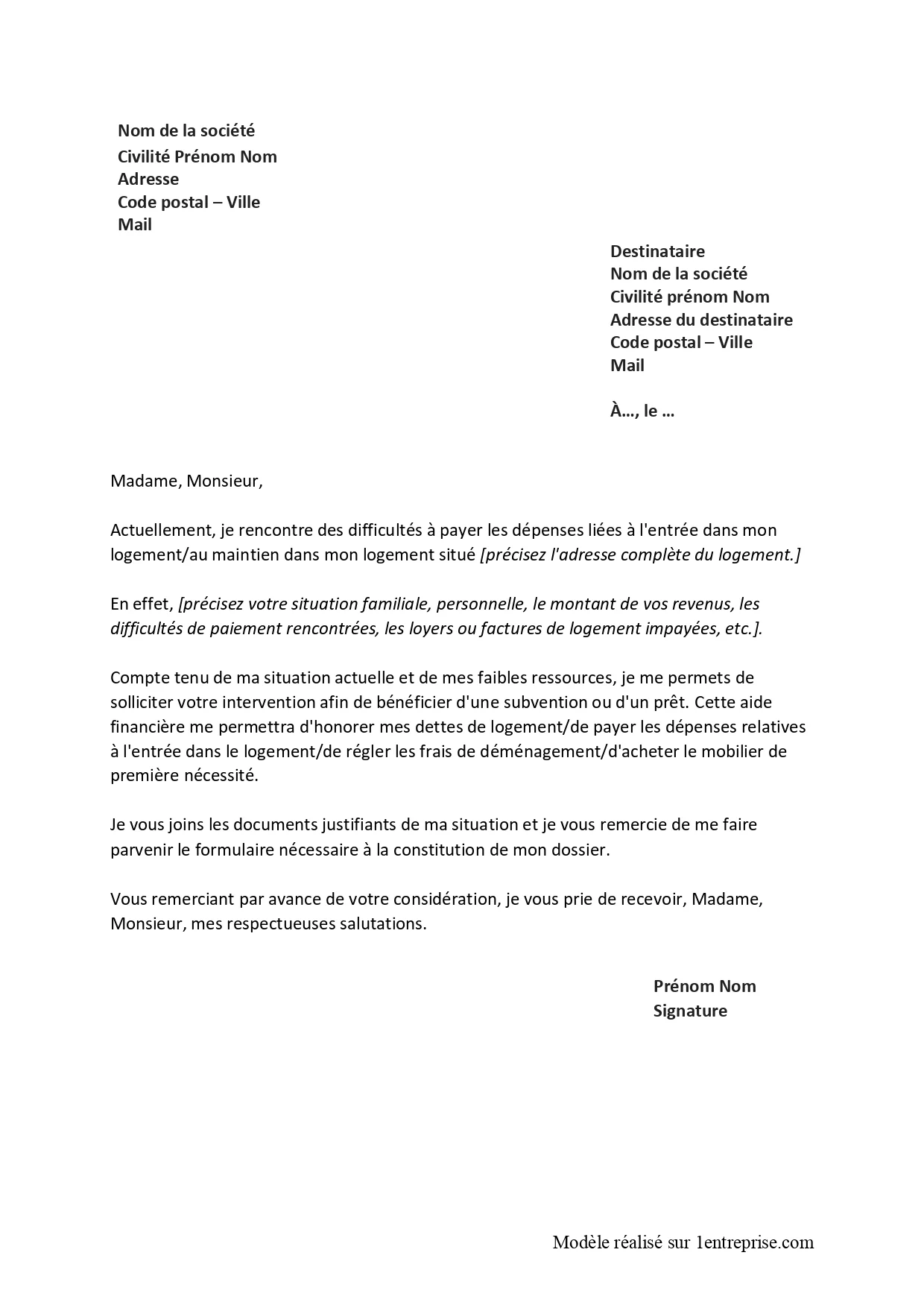 Demande d’aide au fond de solidarité pour le logement (FSL)