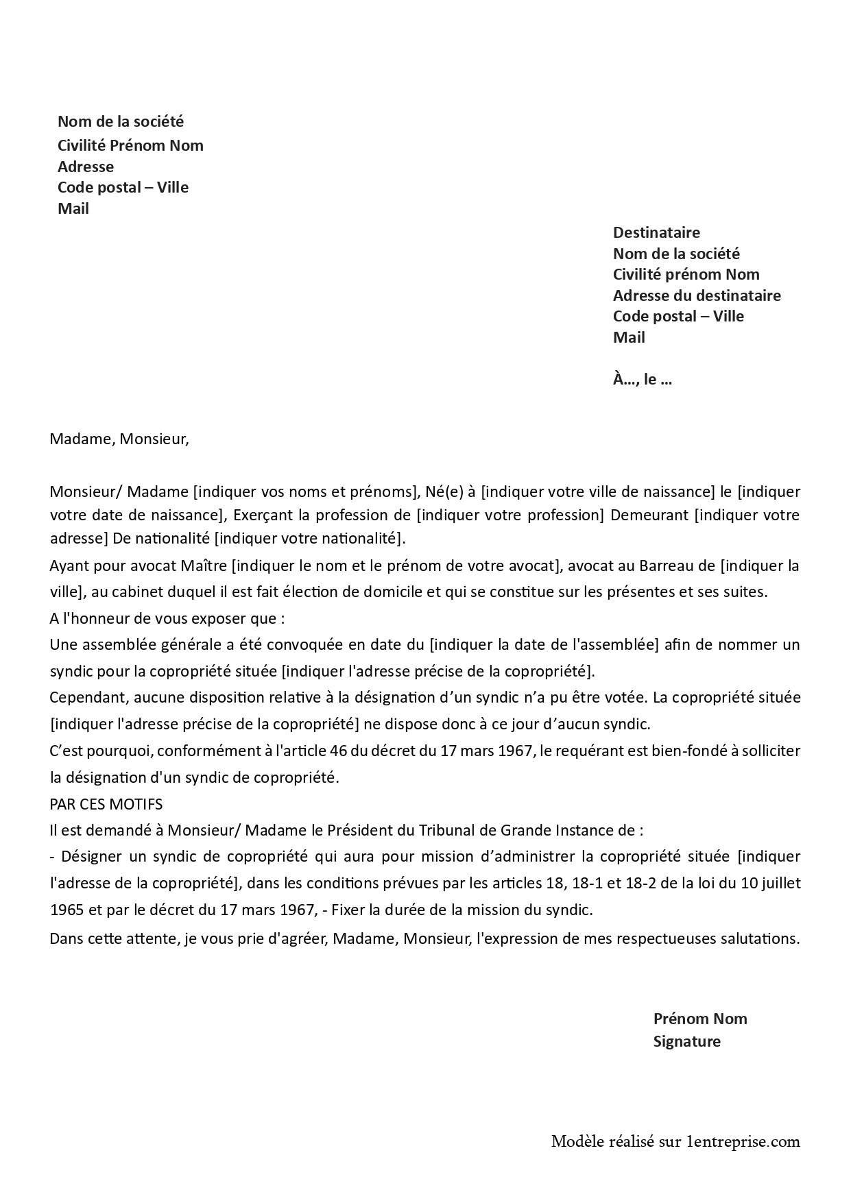 Demande de désignation judiciaire d’un syndic de copropriété