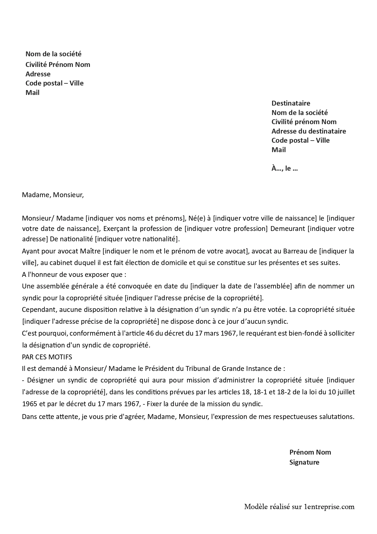 Demande de désignation judiciaire d’un syndic de copropriété