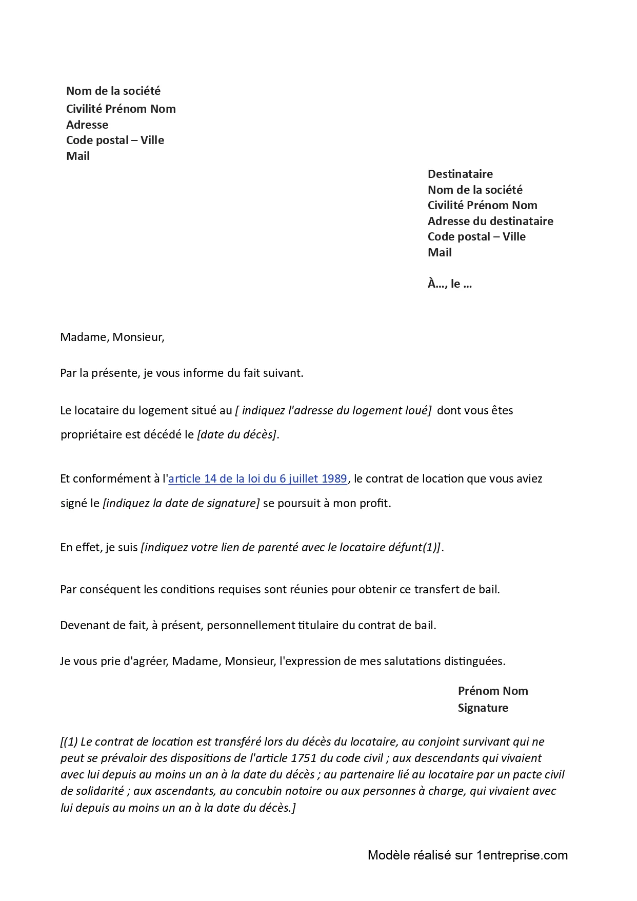 Demander un transfert du bail en cas de décès du locataire