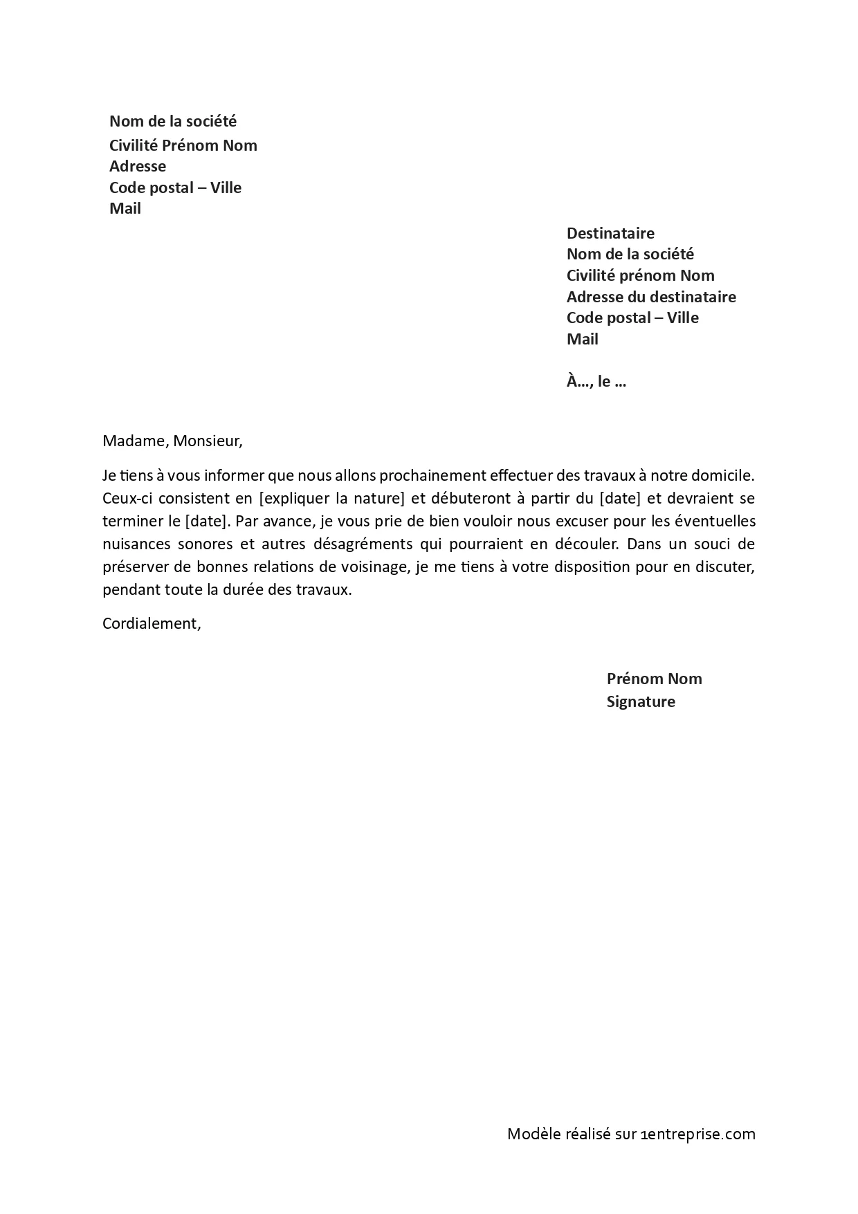 Informer un voisin pour des travaux