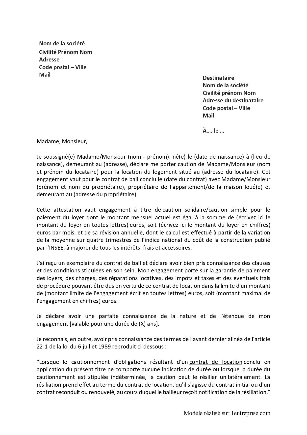 Lettre de garant d’une location