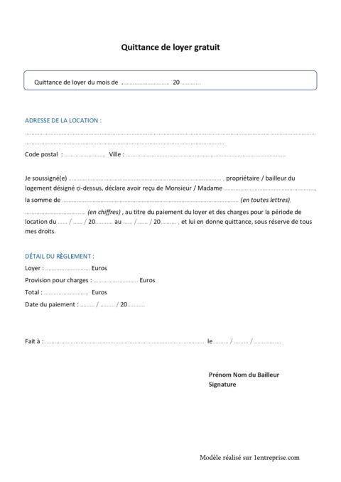 Modèle de quittance de loyer gratuit | neoimmob