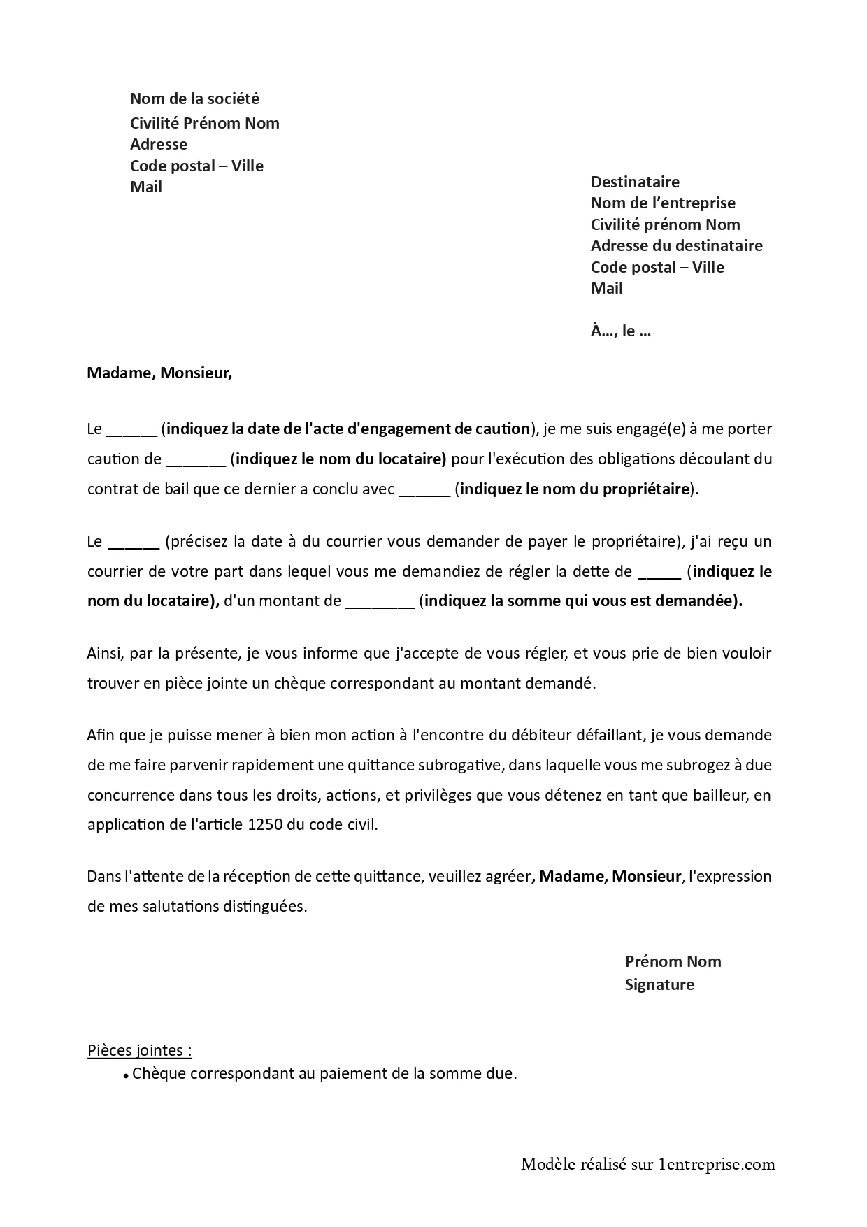 Paiement par la caution des loyers impayés et demande de quittance