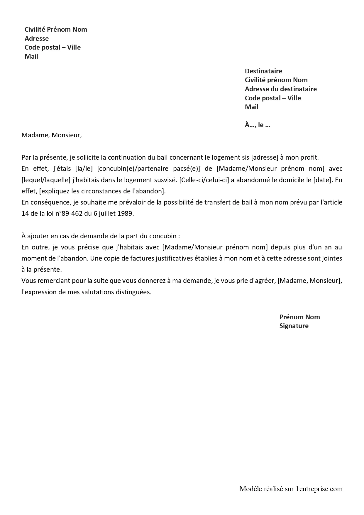 Poursuite du bail au profit du concubin ou du partenaire de pacs